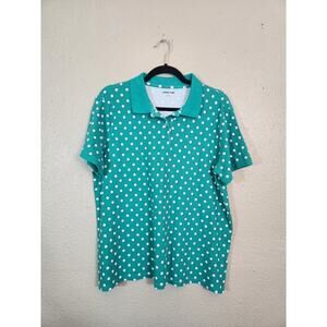 Lands' End Women's‎ Green Polka Dot Stretch Short Sleeve Polo Shirt Size Large